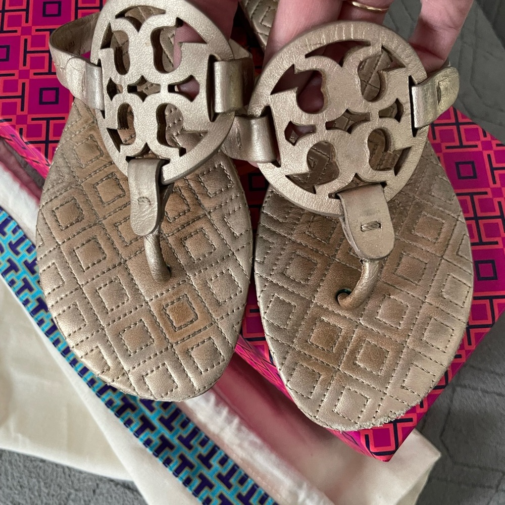 Tory Burch Gold Logo Sandals - Picture 3 of 3